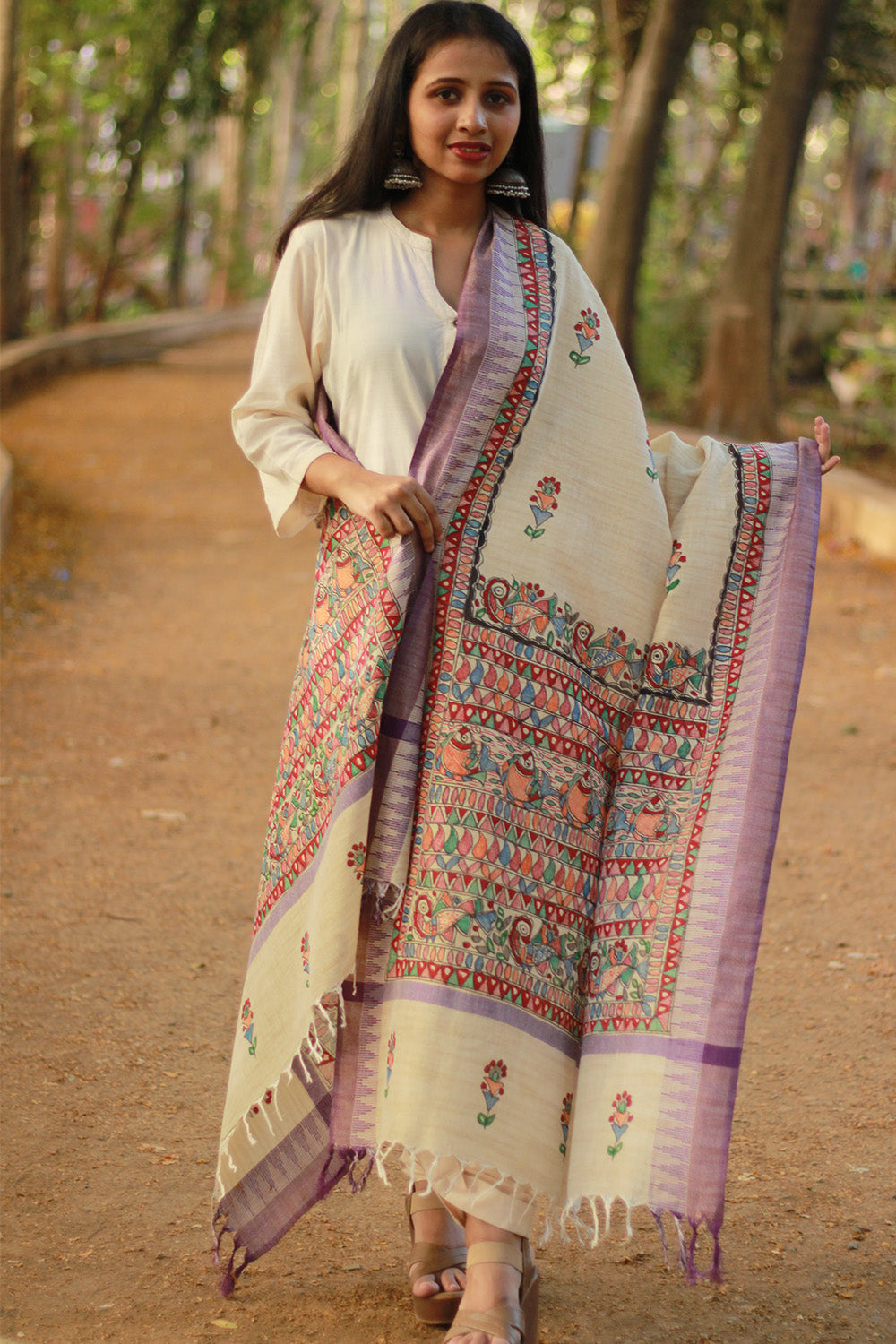Madhubani Cotton‑Silk Dupatta