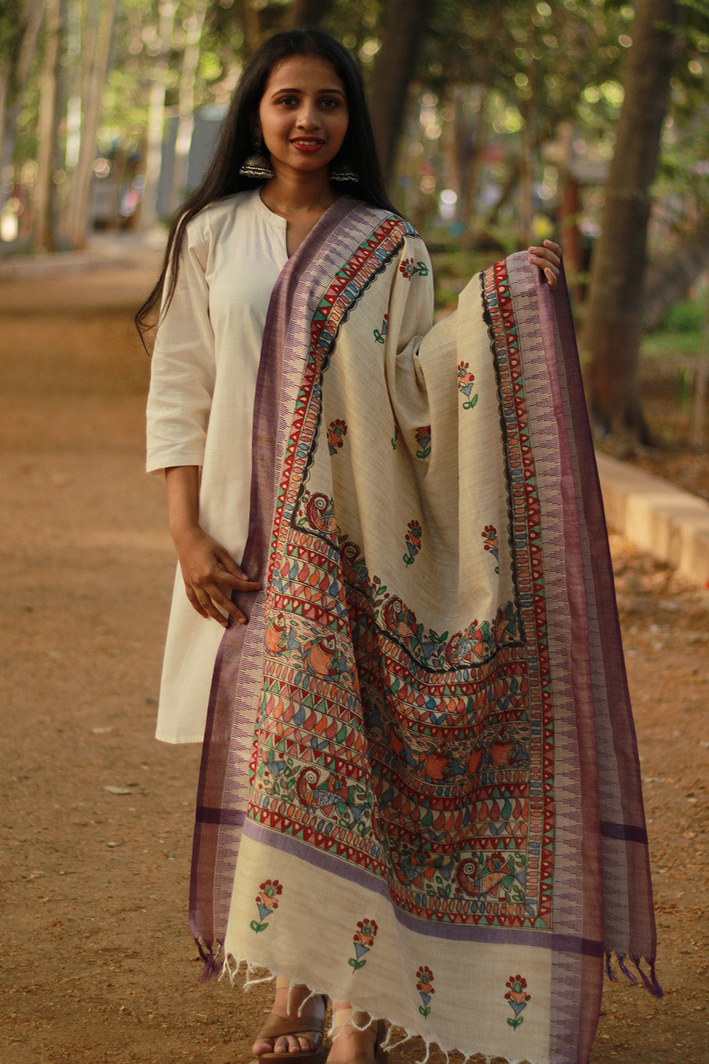 Madhubani Cotton‑Silk Dupatta