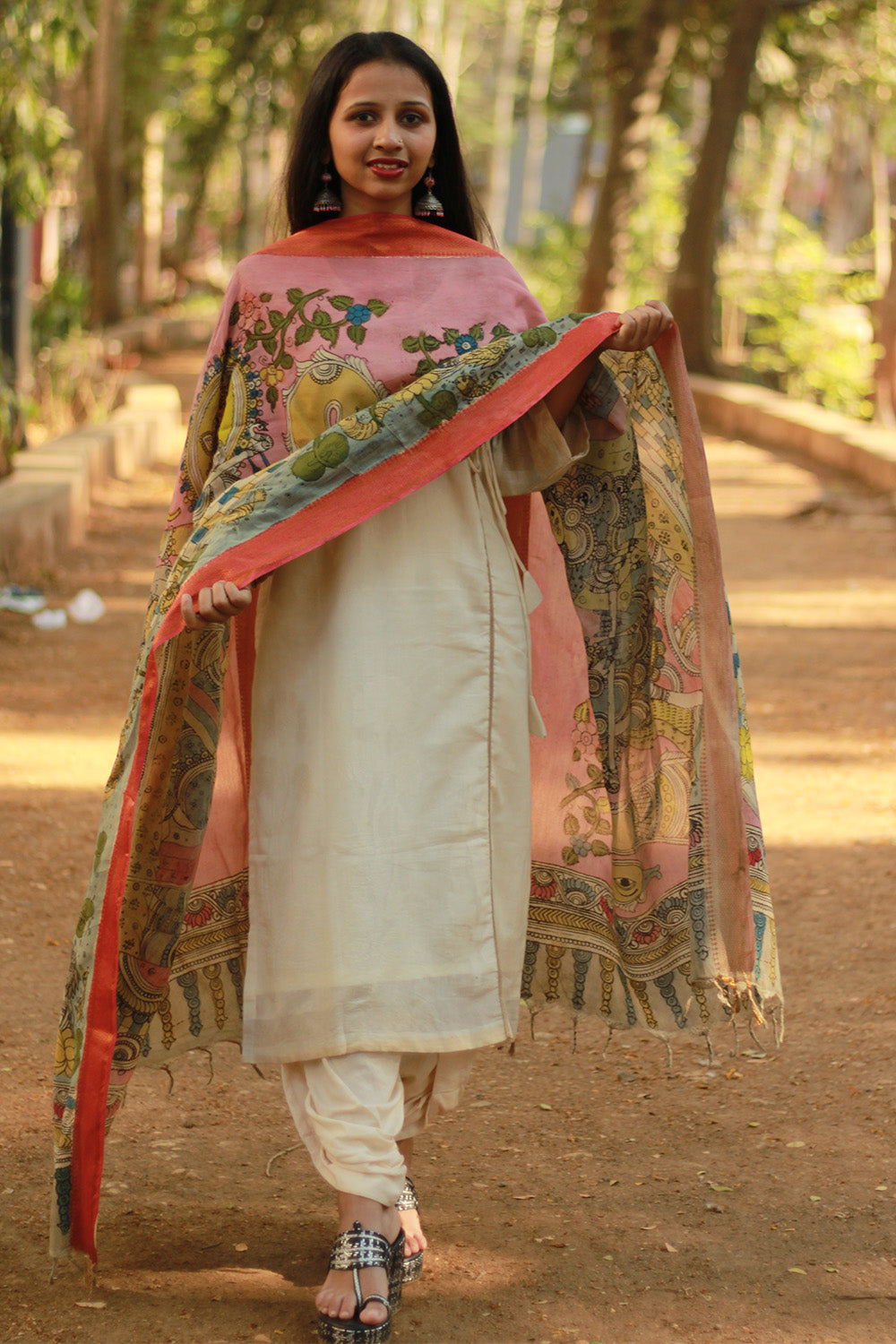 Leela | Cotton Silk Pen Kalamkari Dupatta