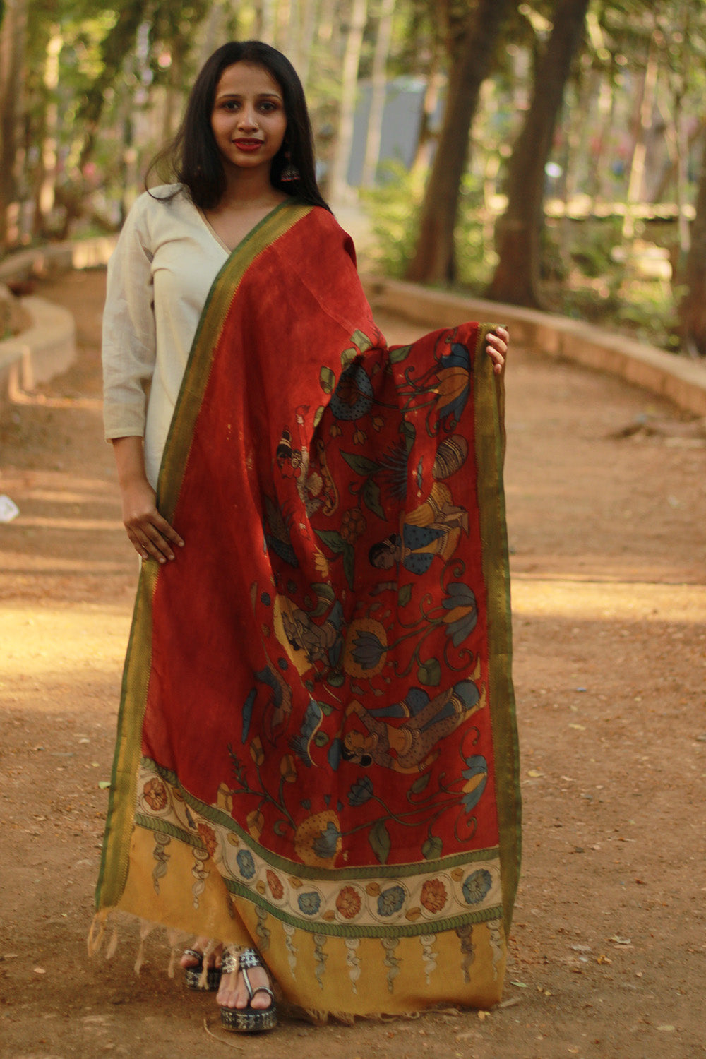 Leela | Cotton Silk Pen Kalamkari Dupatta