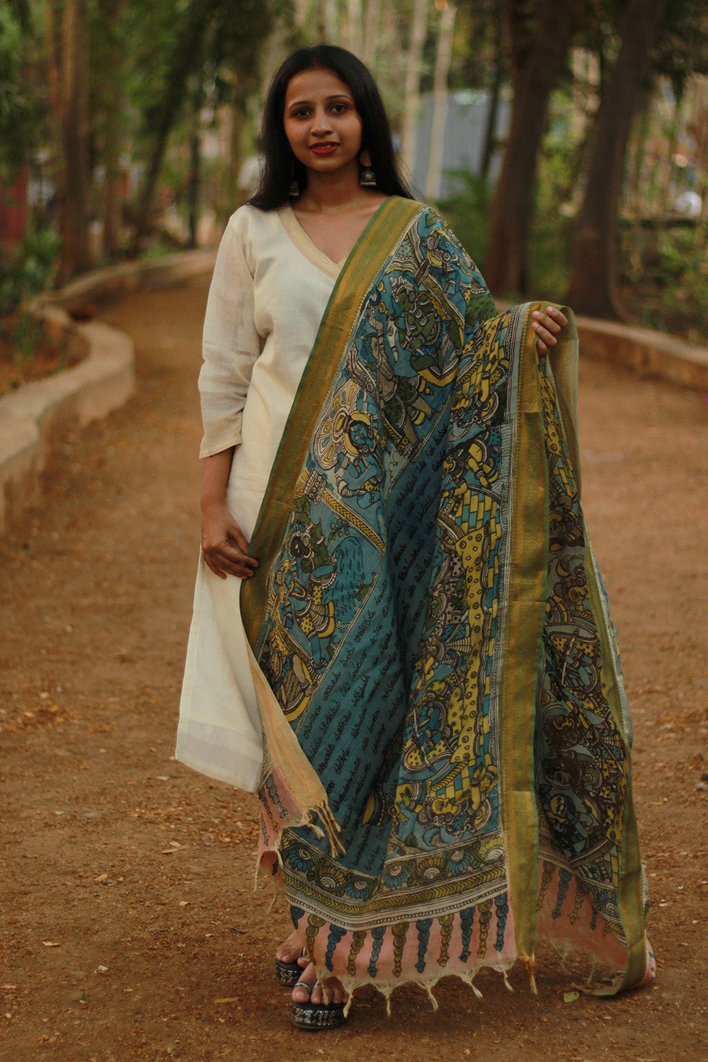 Leela | Cotton Silk Pen Kalamkari Dupatta