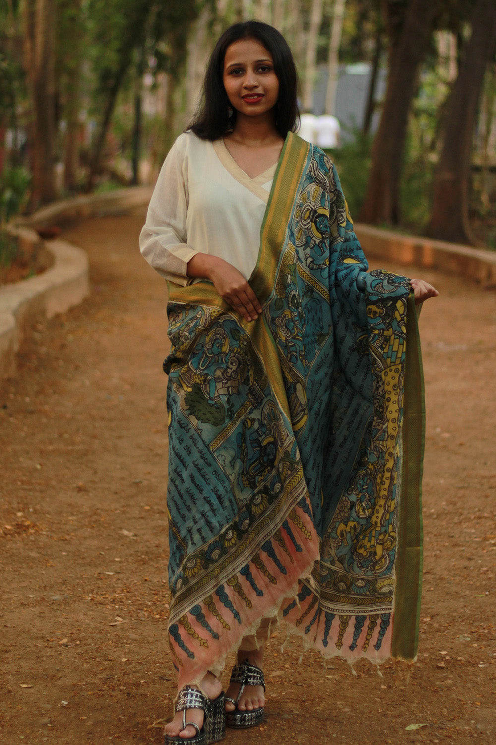 Leela | Cotton Silk Pen Kalamkari Dupatta