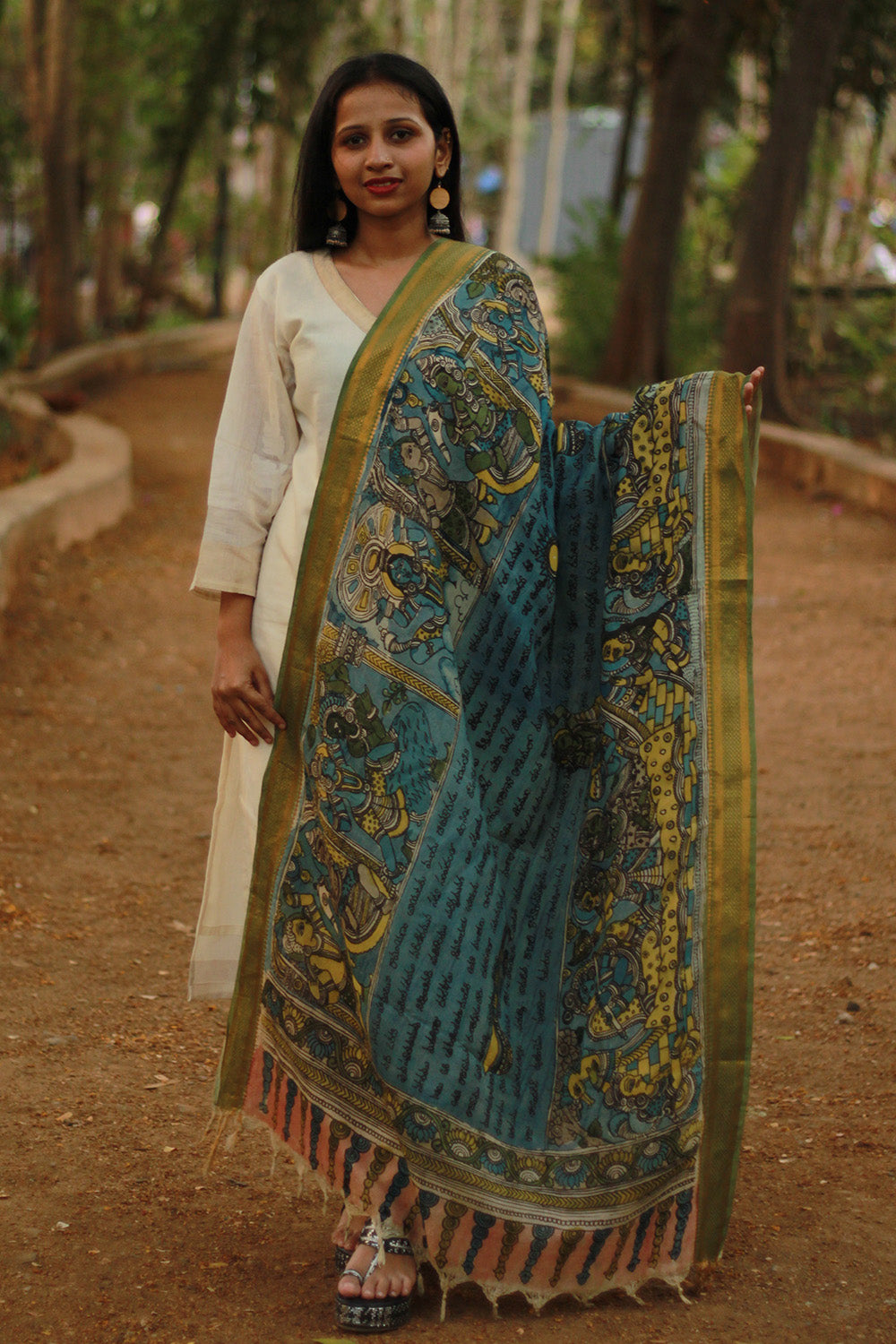 Leela | Cotton Silk Pen Kalamkari Dupatta