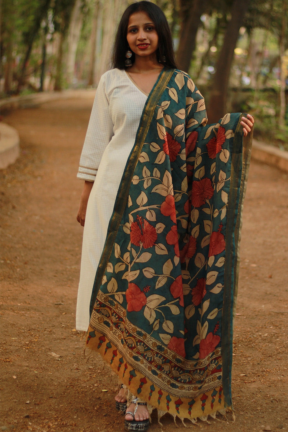 Leela | Cotton Silk Pen Kalamkari Dupatta