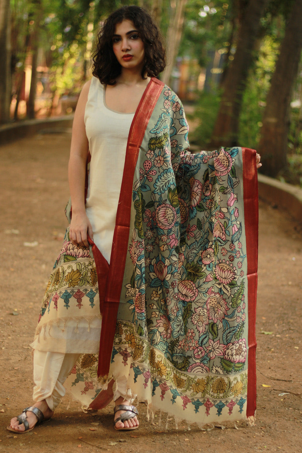 Leela | Cotton Silk Pen Kalamkari Dupatta