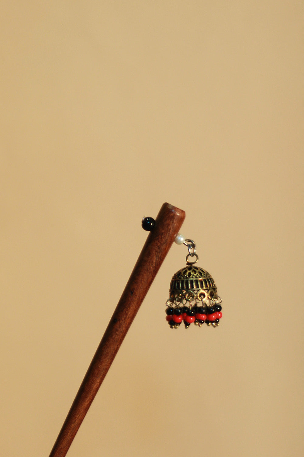 Anokhi | Small Jhumka Juda Stick | Black & Red