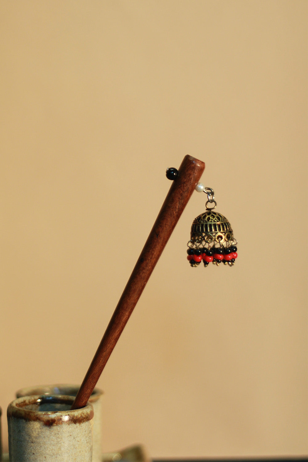 Anokhi | Small Jhumka Juda Stick | Black & Red