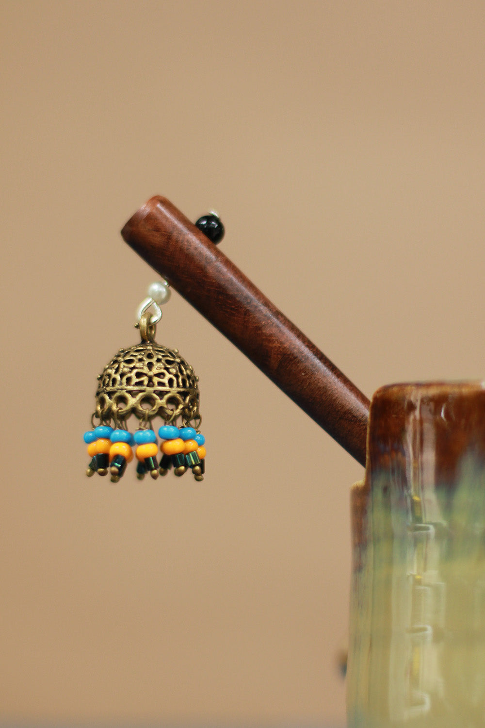 Anokhi | Small Jhumka Juda stick | Yellow & Blue