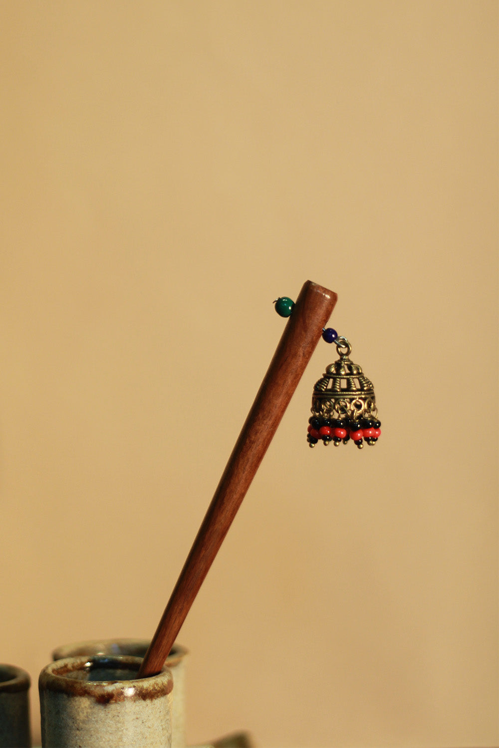 Anokhi | Small Jhumka Juda Stick | Black & Red