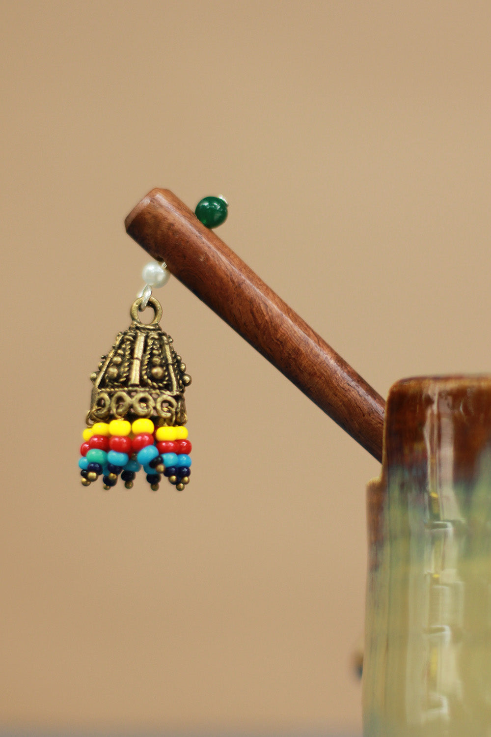 Anokhi | Small Jhumka Juda stick | Yellow & Scarlet