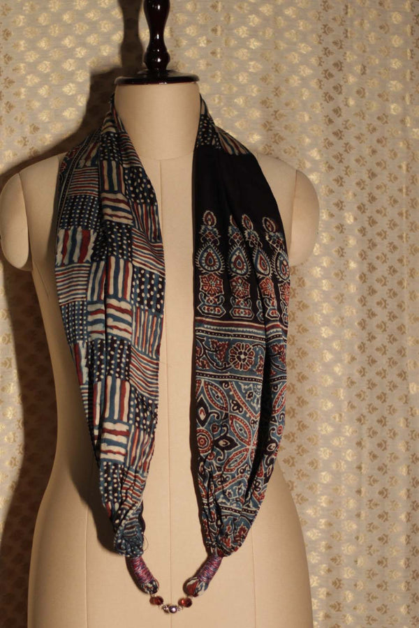 Scarf with Magnets | Multicolour Striped Ajrakh