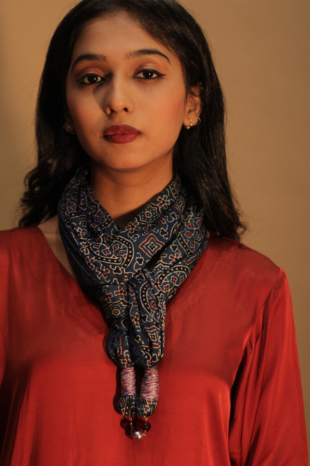 Scarf with Magnets | Navy Blue Universe Ajrakh