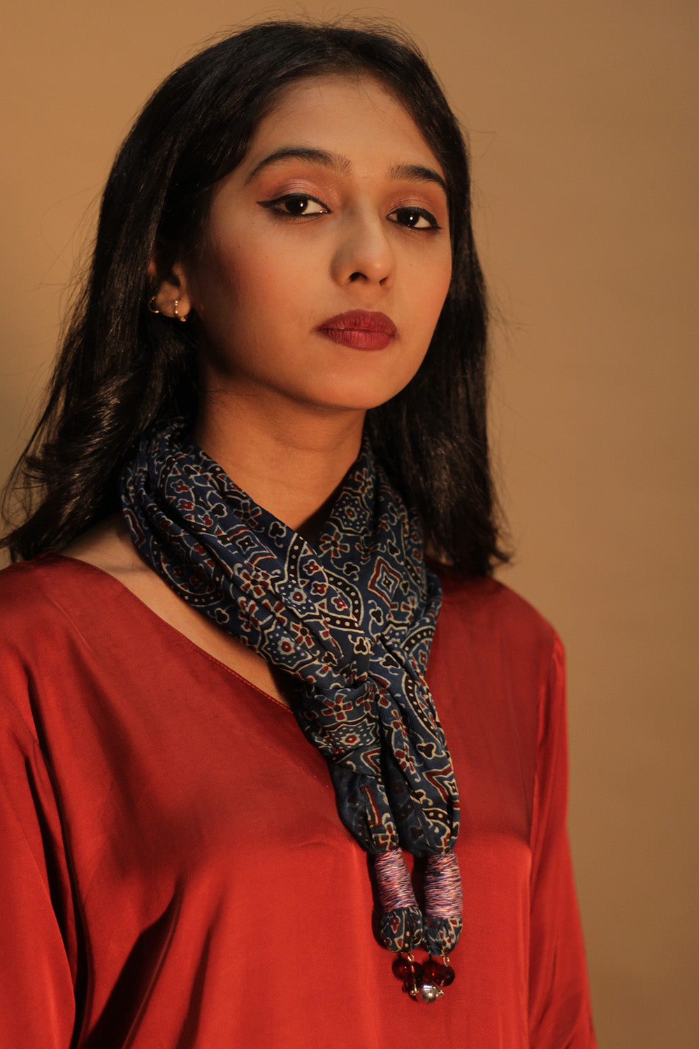 Scarf with Magnets | Navy Blue Universe Ajrakh