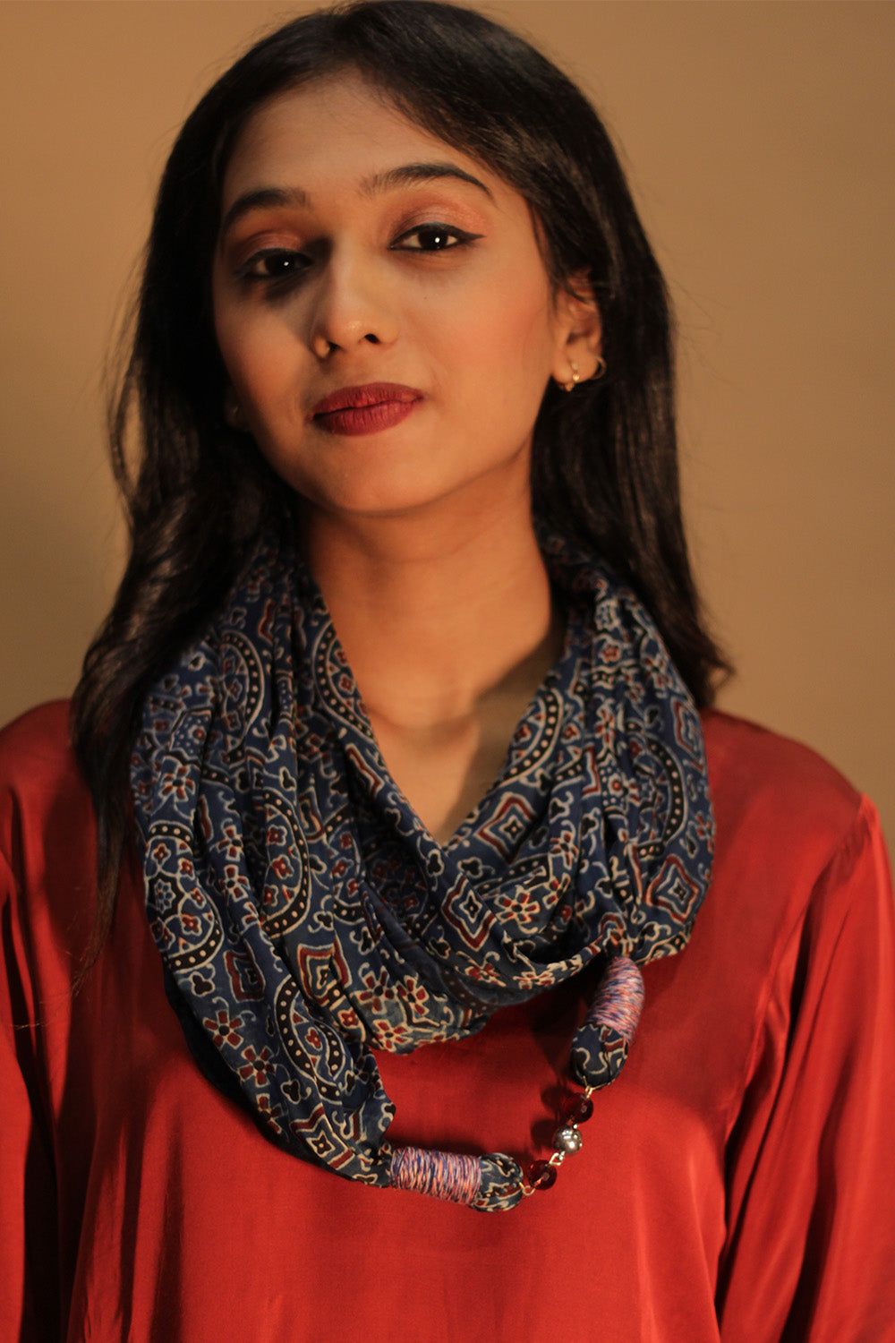 Scarf with Magnets | Navy Blue Universe Ajrakh