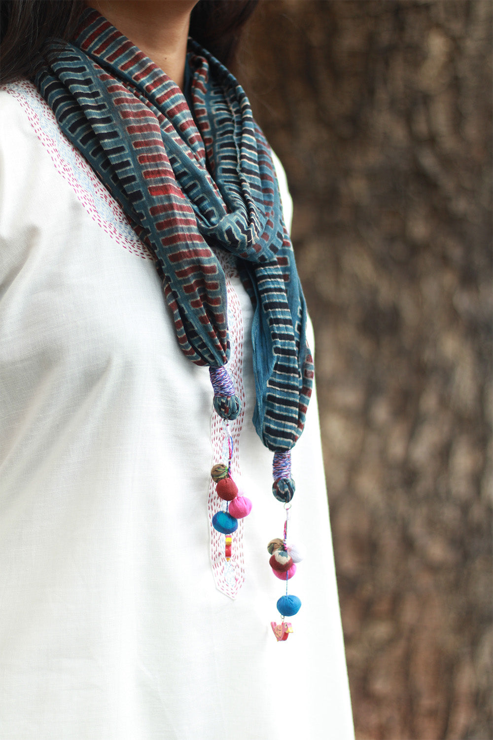 Phirki | Jewelled scarf | Mul Cotton | Rouge and Navy Ajrakh