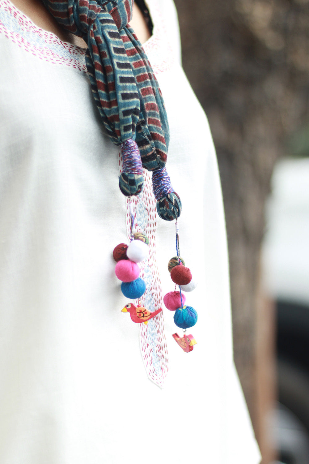 Phirki | Jewelled scarf | Mul Cotton | Rouge and Navy Ajrakh