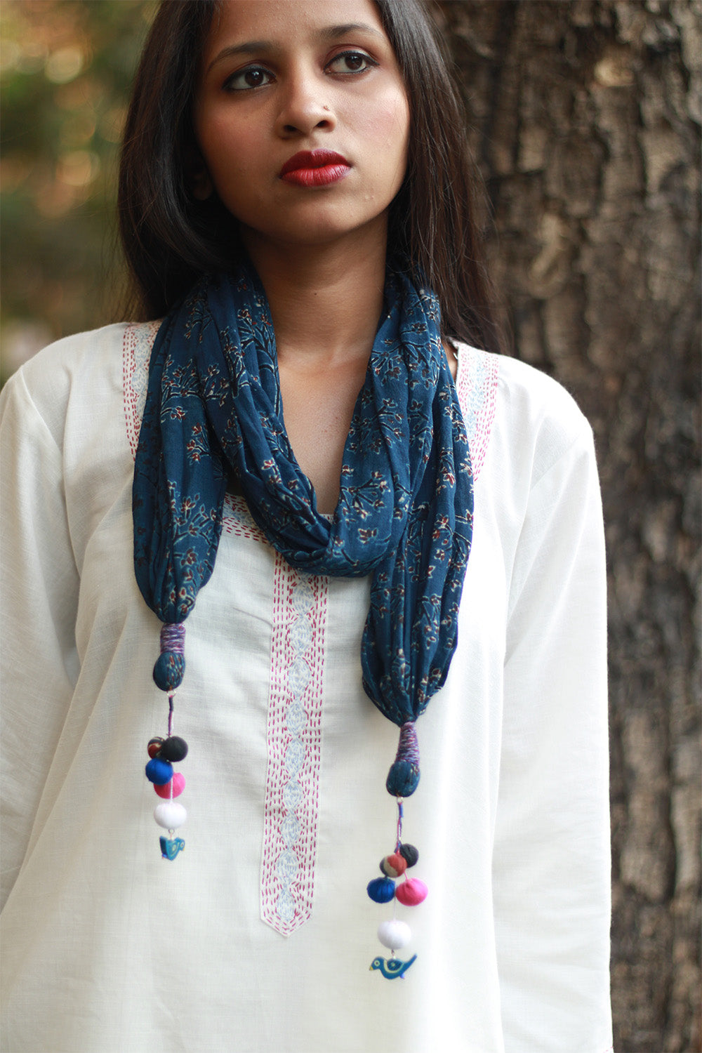 Phirki | Jewelled scarf | Mul Cotton | Indigo Ajrakh