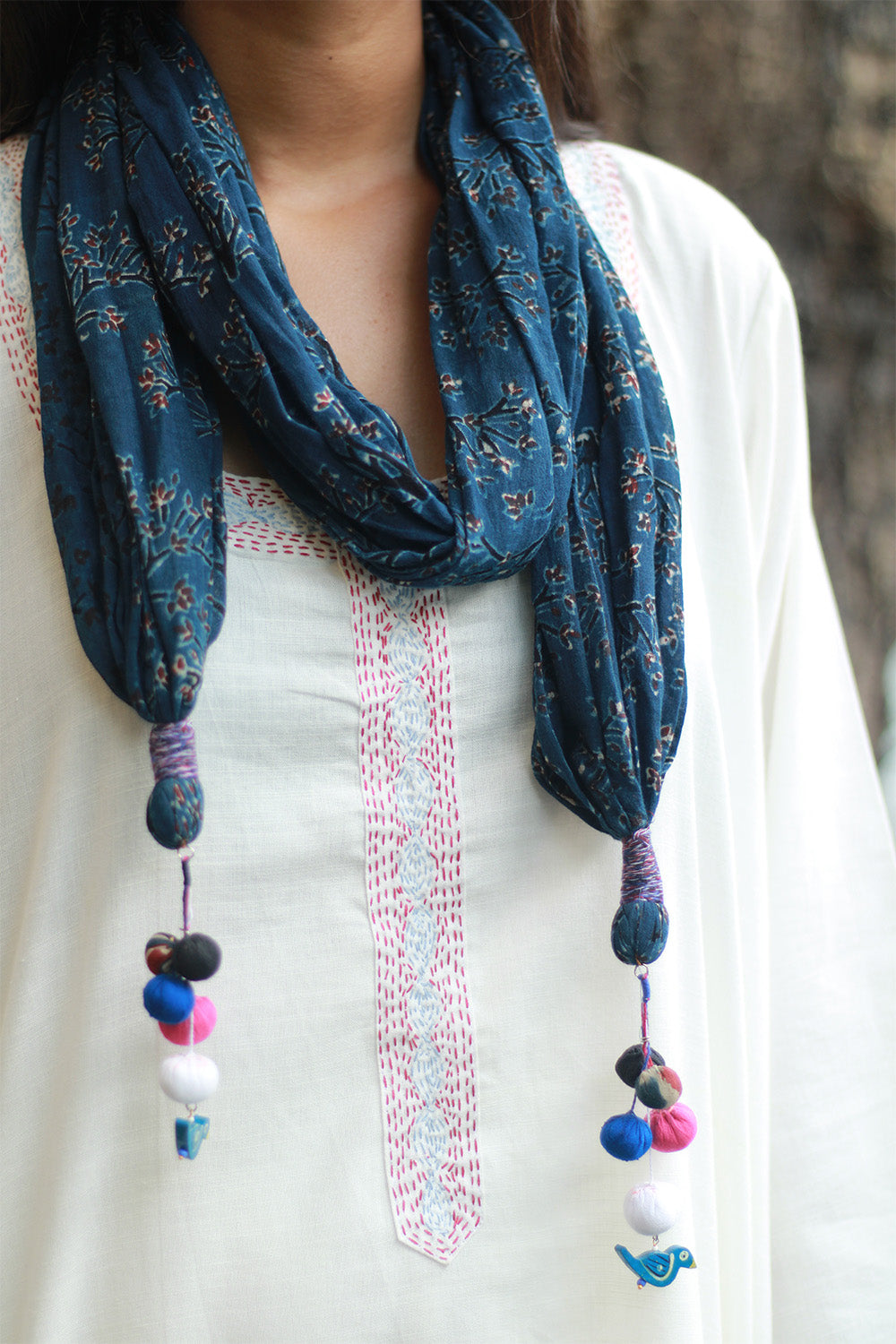 Phirki | Jewelled scarf | Mul Cotton | Indigo Ajrakh