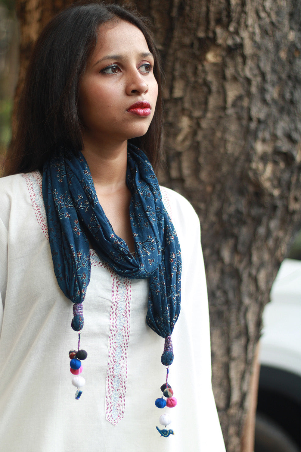 Phirki | Jewelled scarf | Mul Cotton | Indigo Ajrakh