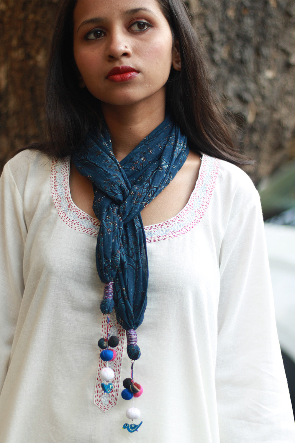 Phirki | Jewelled scarf | Mul Cotton | Indigo Ajrakh
