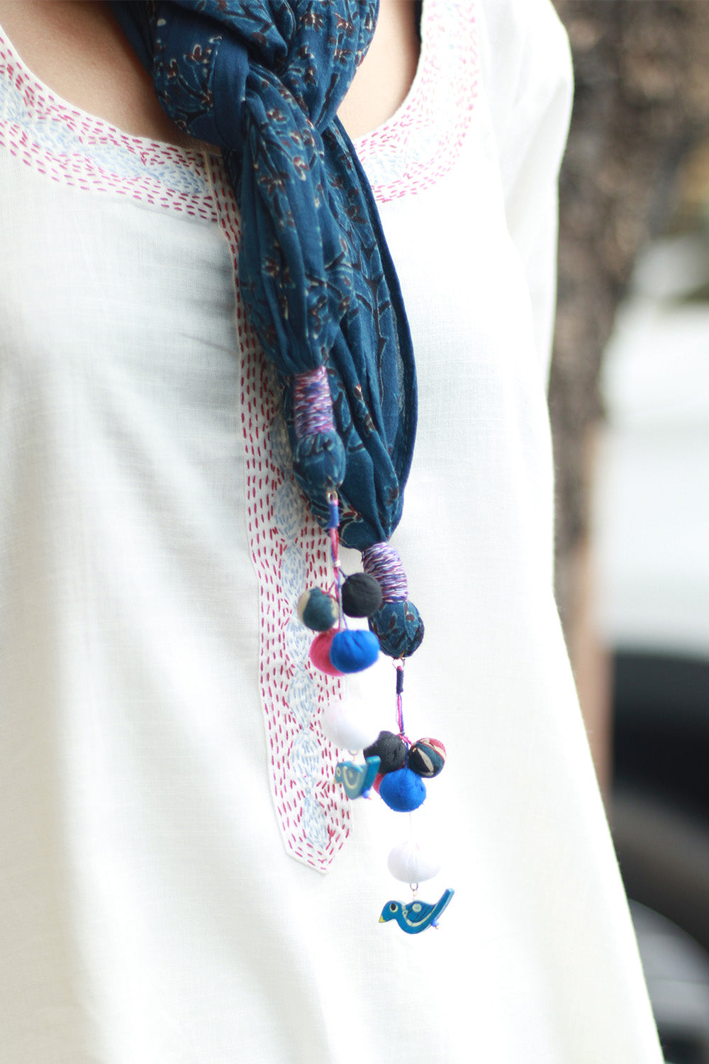 Phirki | Jewelled scarf | Mul Cotton | Indigo Ajrakh
