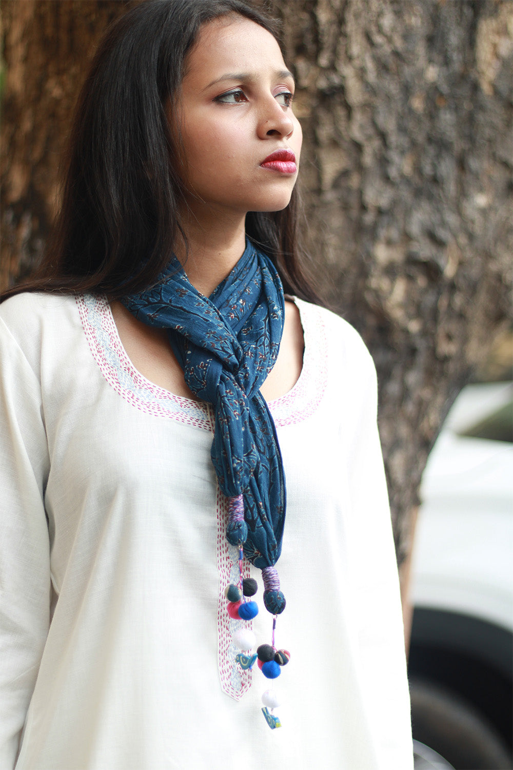 Phirki | Jewelled scarf | Mul Cotton | Indigo Ajrakh