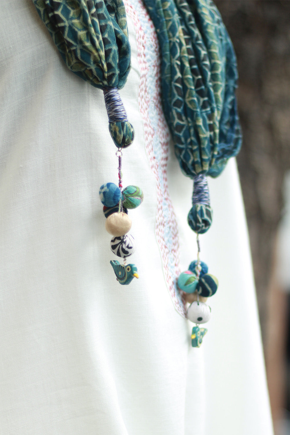 Phirki | Jewelled scarf | Mul Cotton | Sea Green Ajrakh