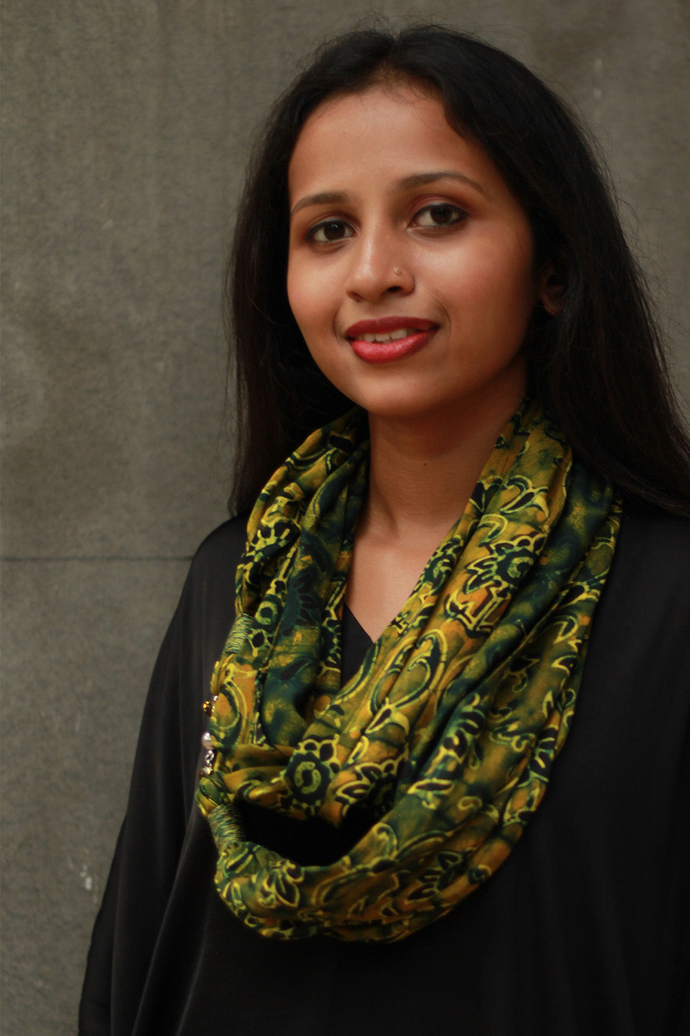 Scarf with Magnets | Green Floral Ajrakh