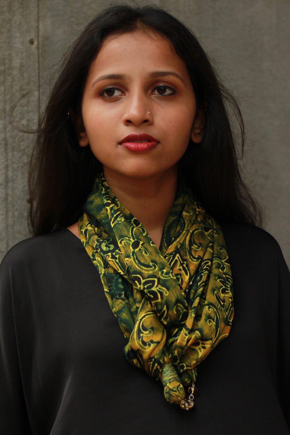 Scarf with Magnets | Green Floral Ajrakh