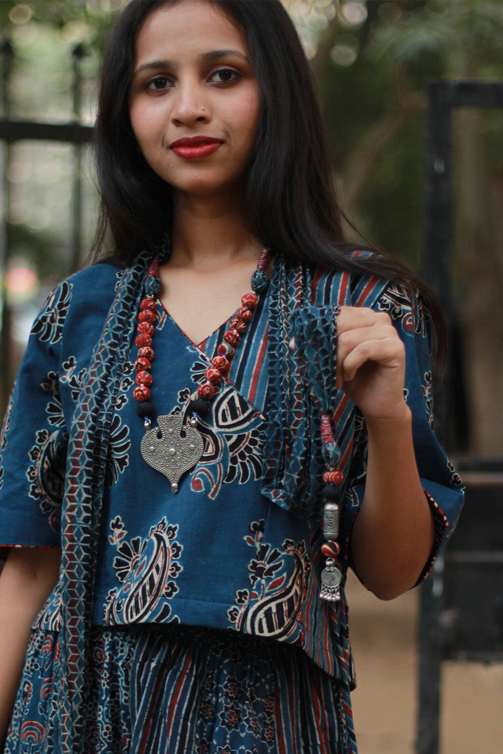 Rangat | Necklace Scarf | Mul Ajrakh | Blue