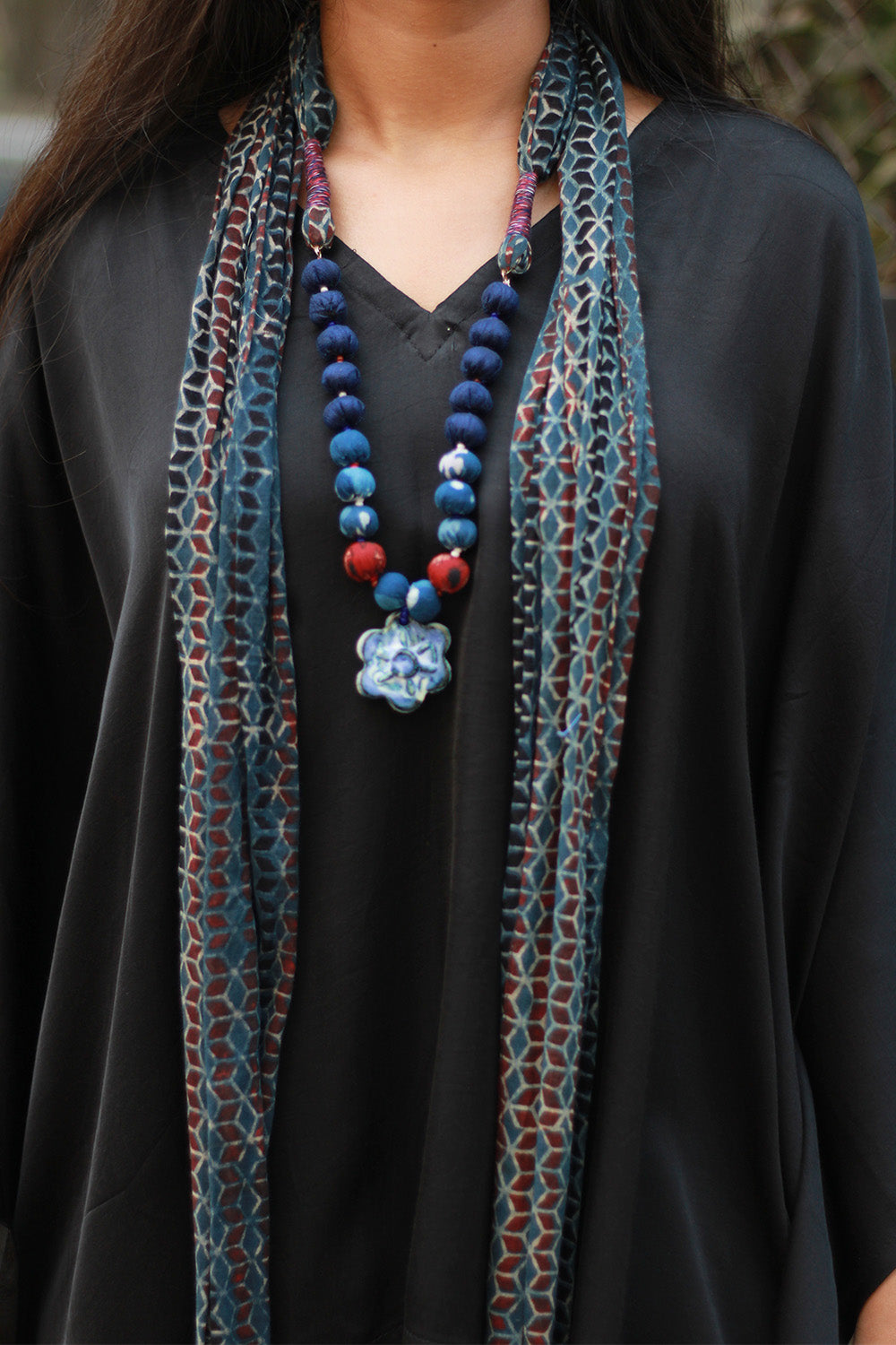 Rangat | Necklace Scarf | Mul Ajrakh | Blue