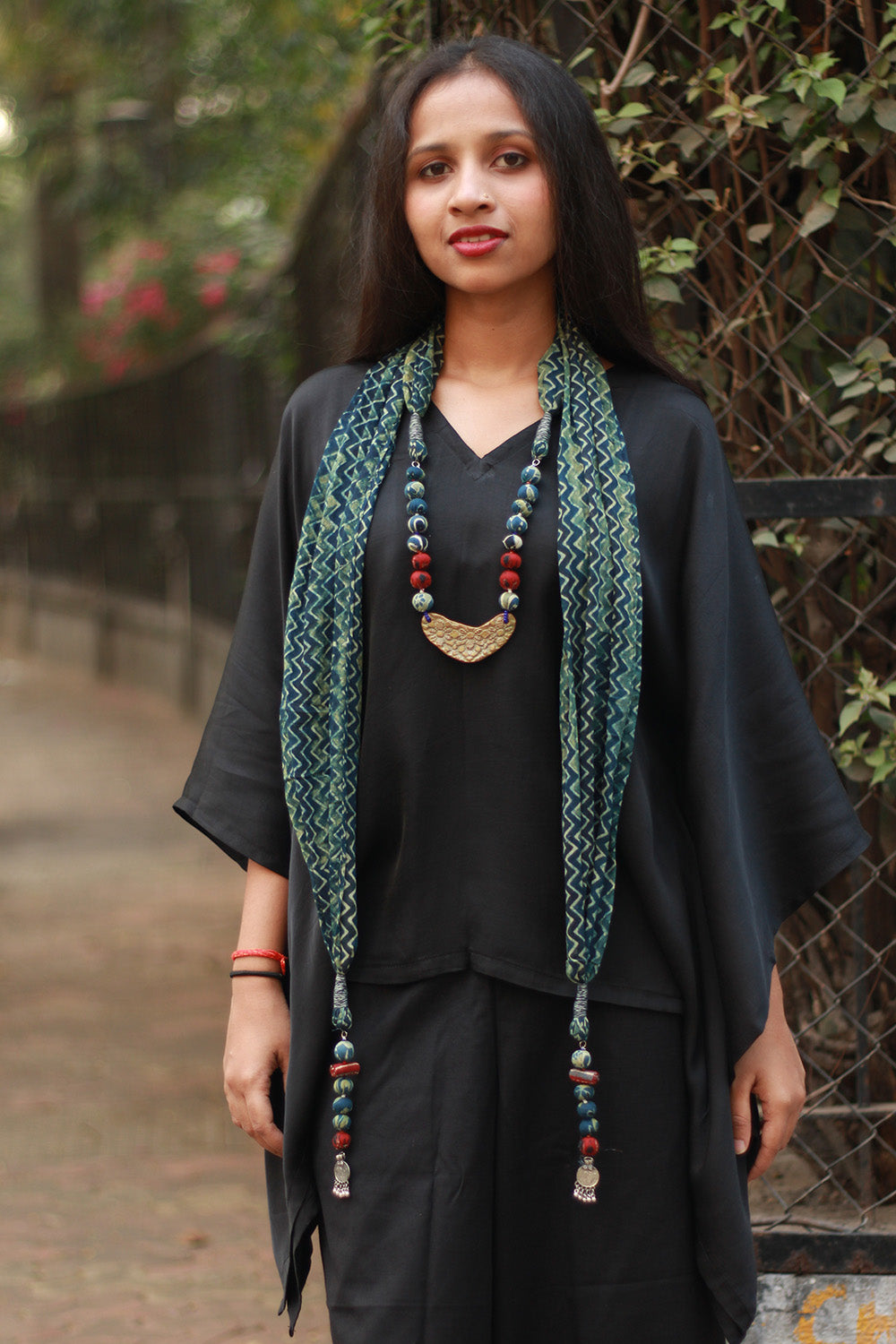 Rangat | Necklace Scarf | Mul Ajrakh | Sea Green