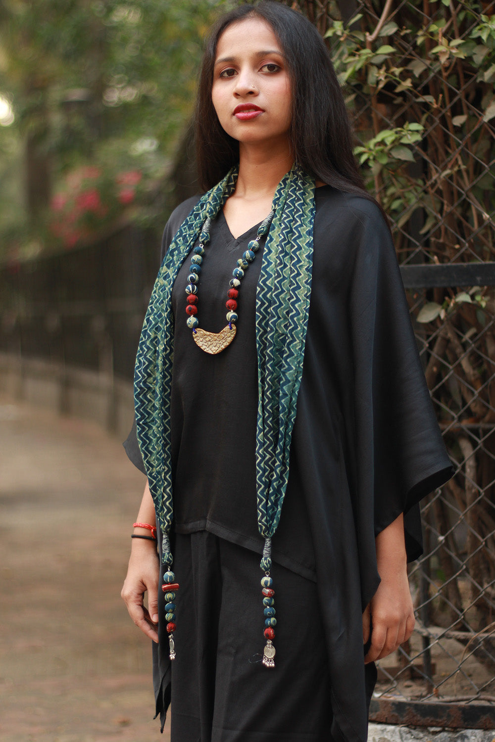 Rangat | Necklace Scarf | Mul Ajrakh | Sea Green