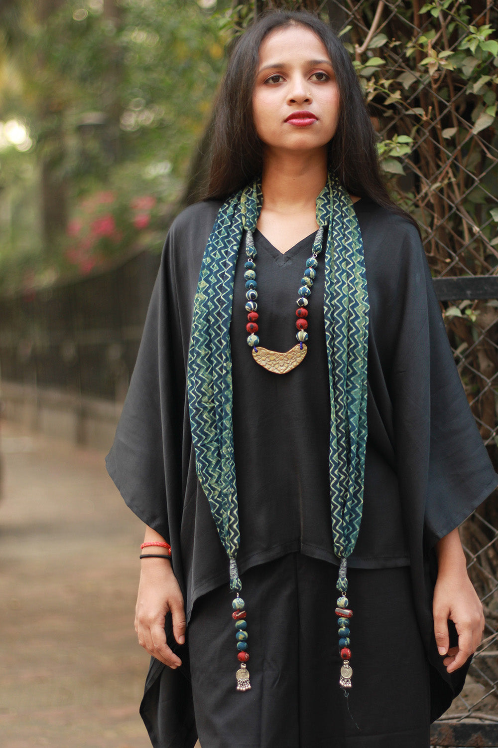 Rangat | Necklace Scarf | Mul Ajrakh | Sea Green