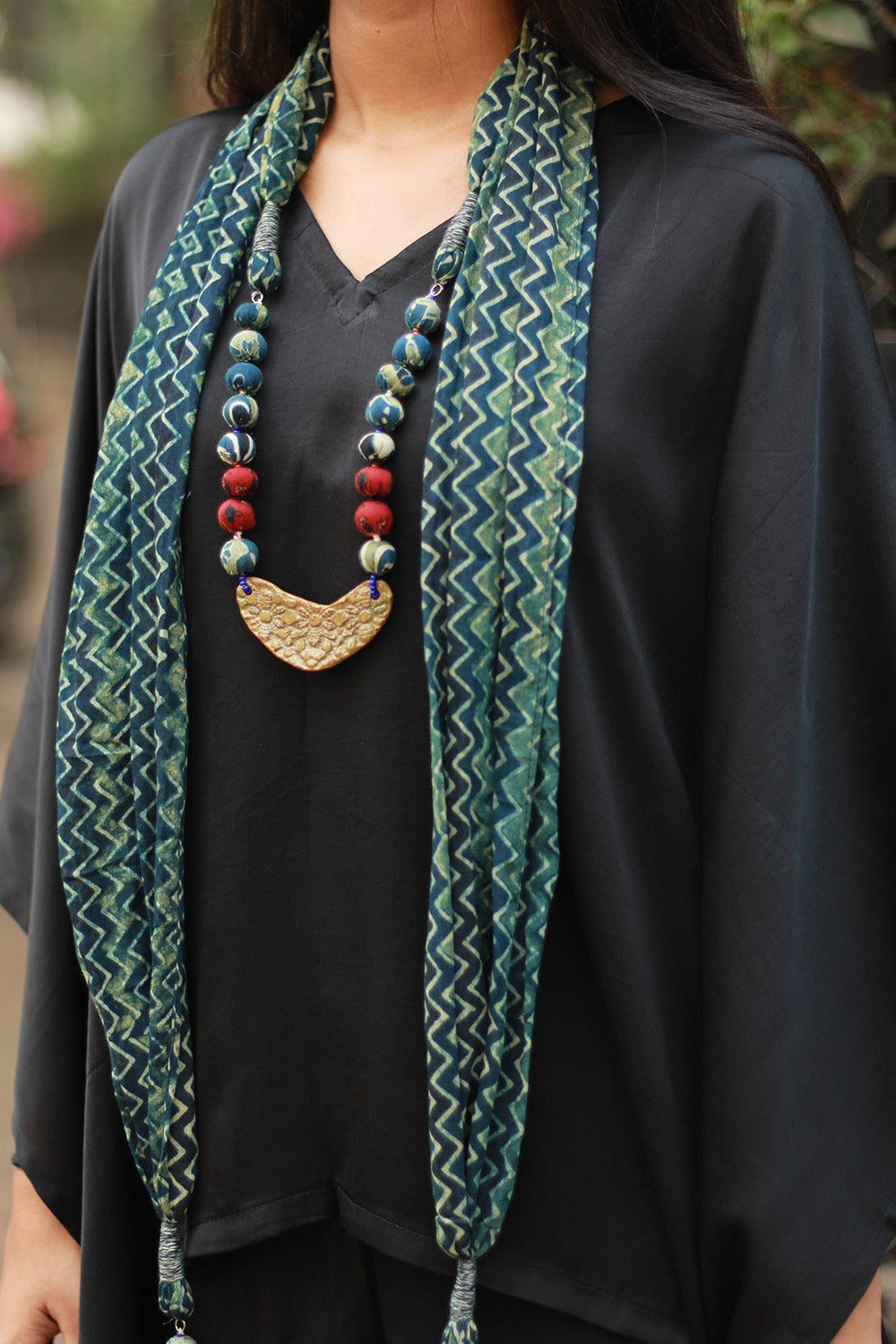 Rangat | Necklace Scarf | Mul Ajrakh | Sea Green