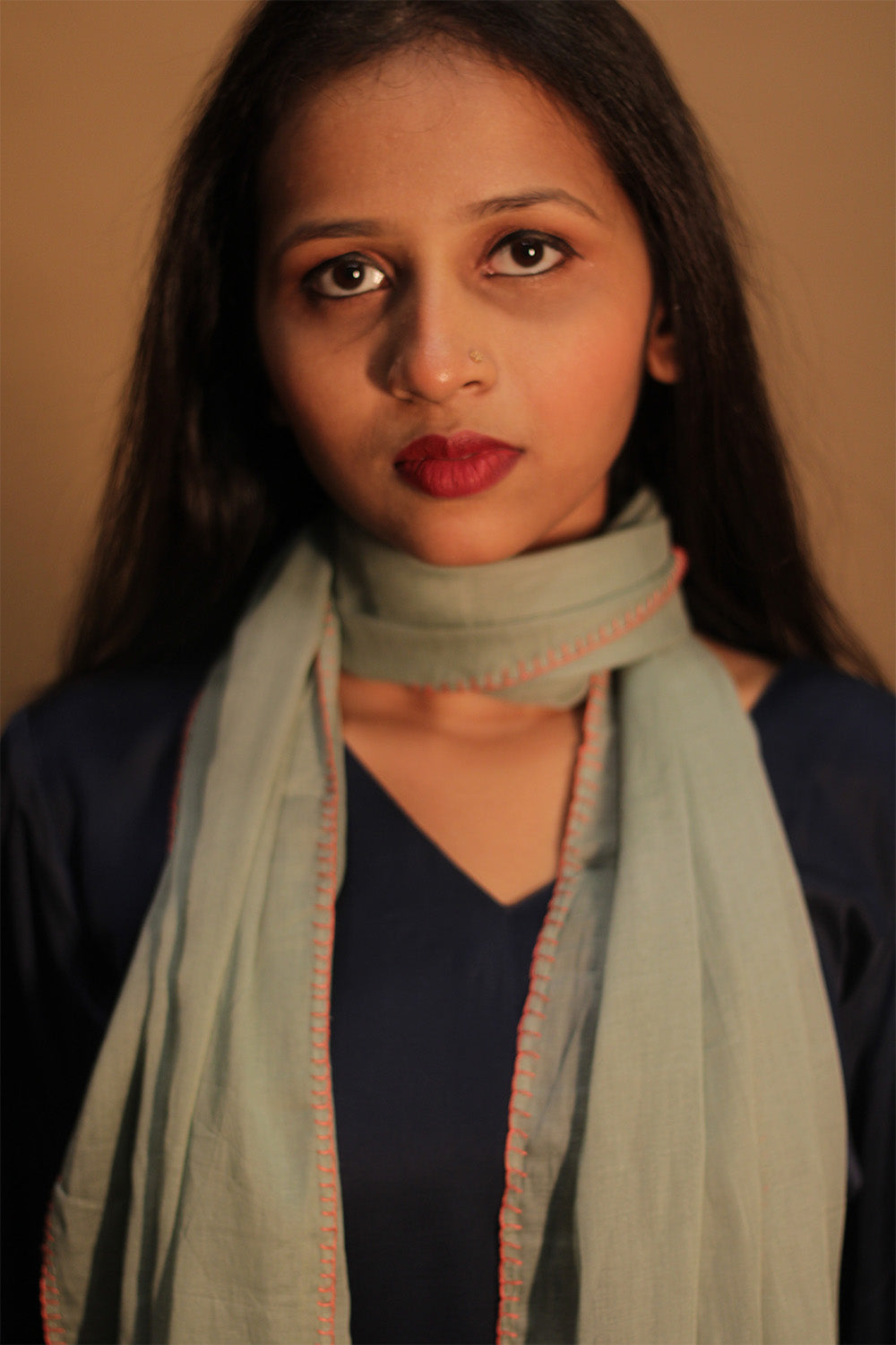 Phulwari | Mul Stole with Chindi Florets | Sage Green with Teal flowers