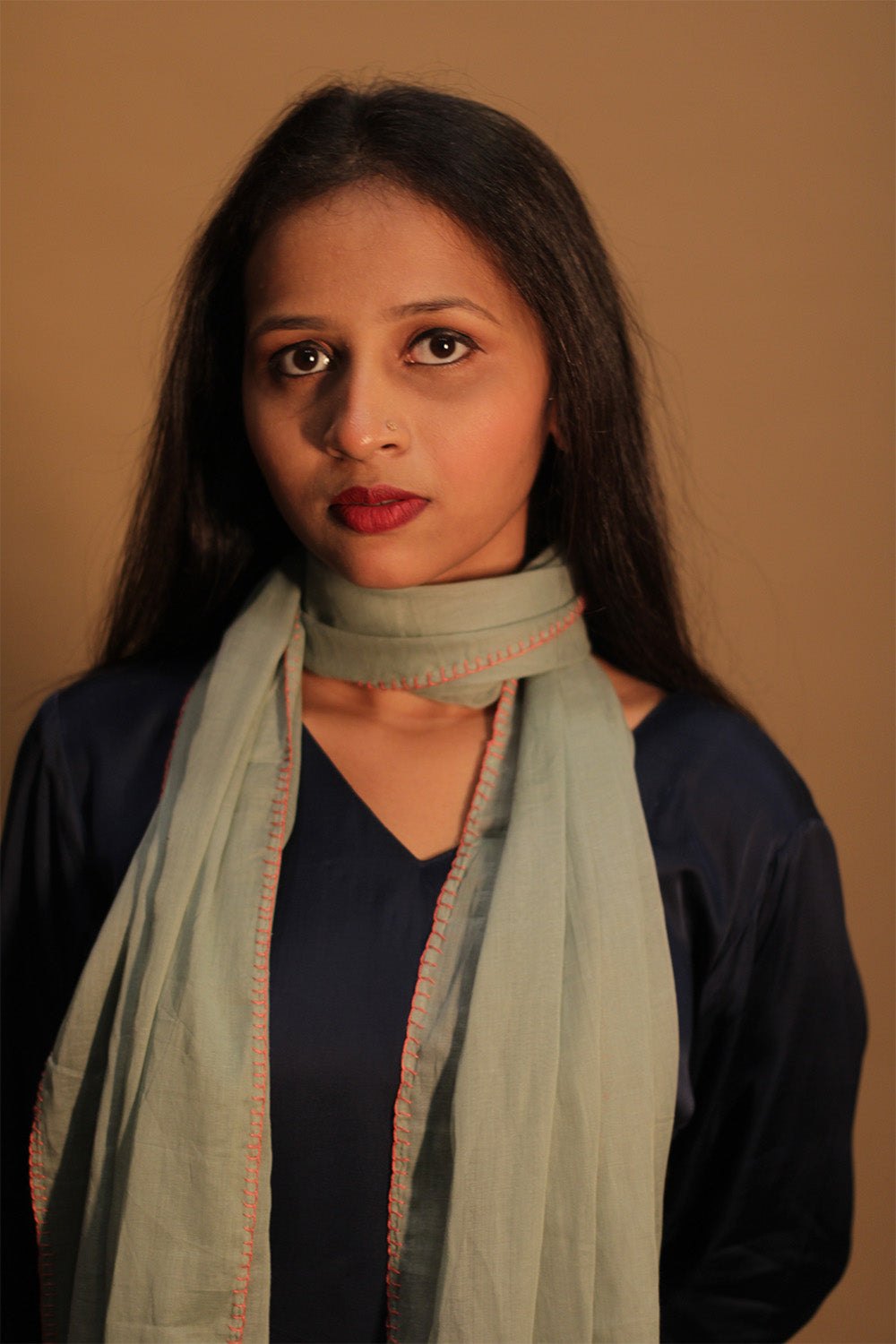 Phulwari | Mul Stole with Chindi Florets | Sage Green with Teal flowers