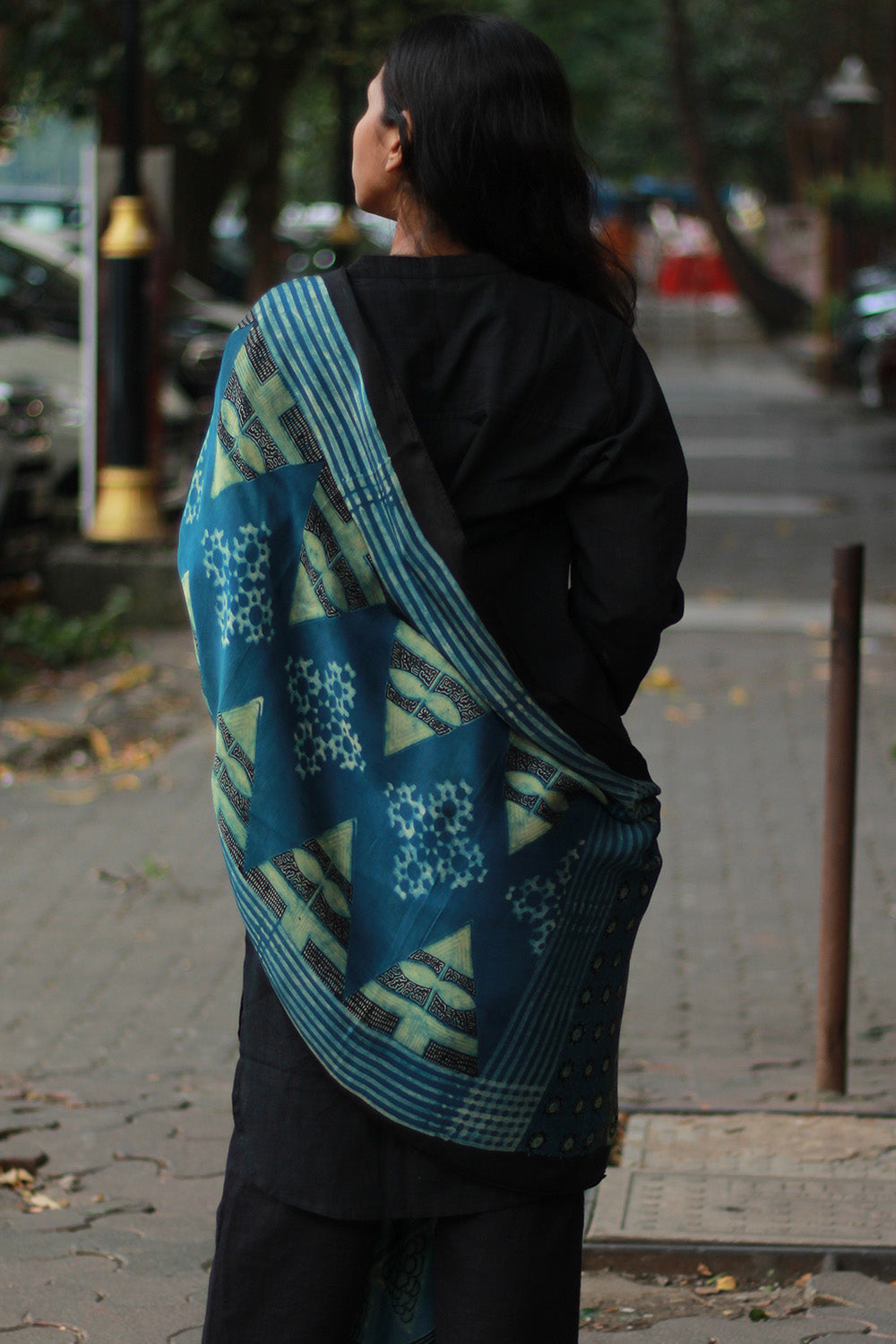 Antara | Modal Silk Stole | Indigo Trikon & Choukor Ajrakh