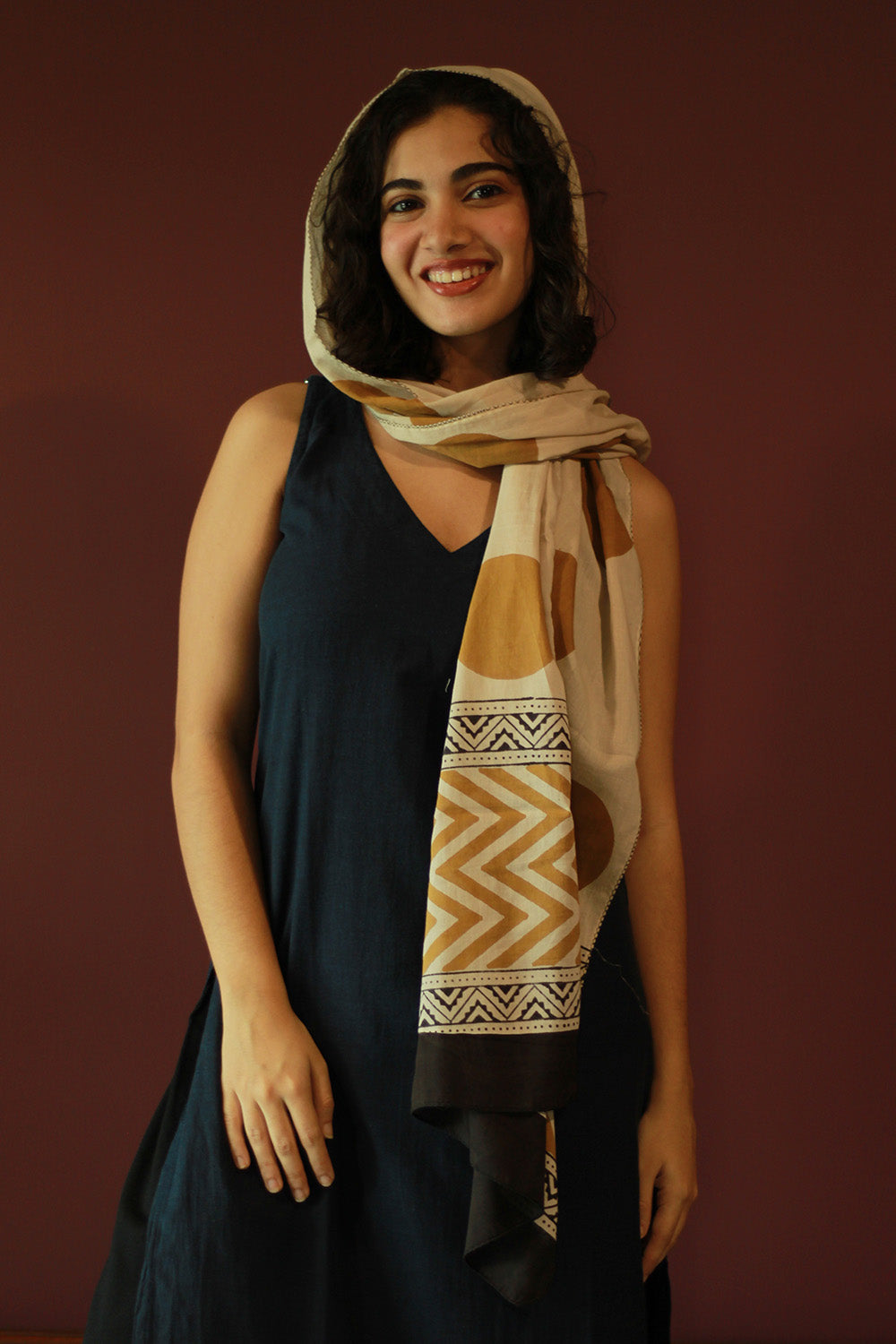 Cotton Stole | Bagru | Mustard Polka