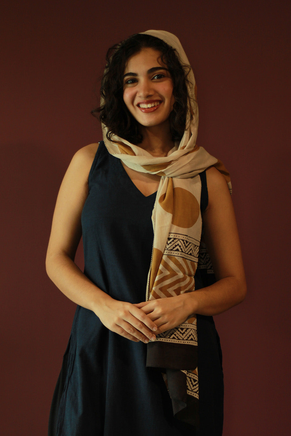 Cotton Stole | Bagru | Mustard Polka