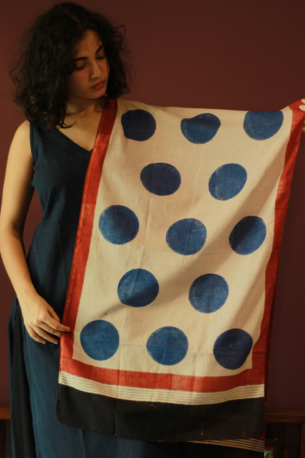 Cotton Stole | Bagru | Blue Polka