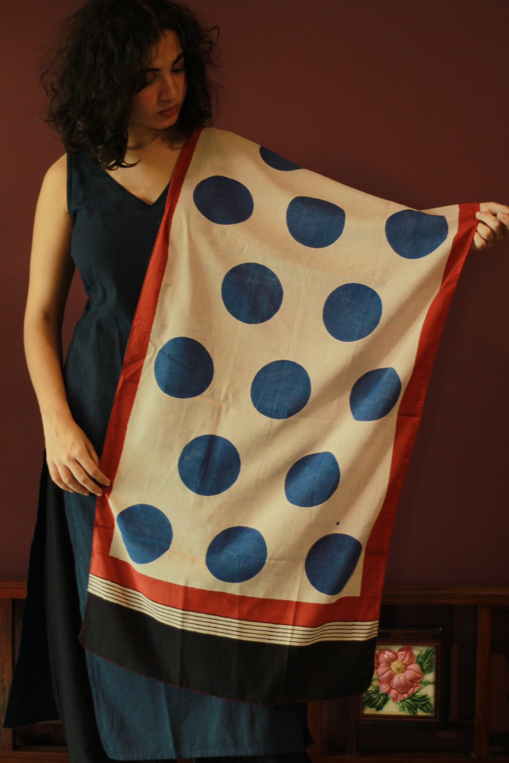 Cotton Stole | Bagru | Blue Polka