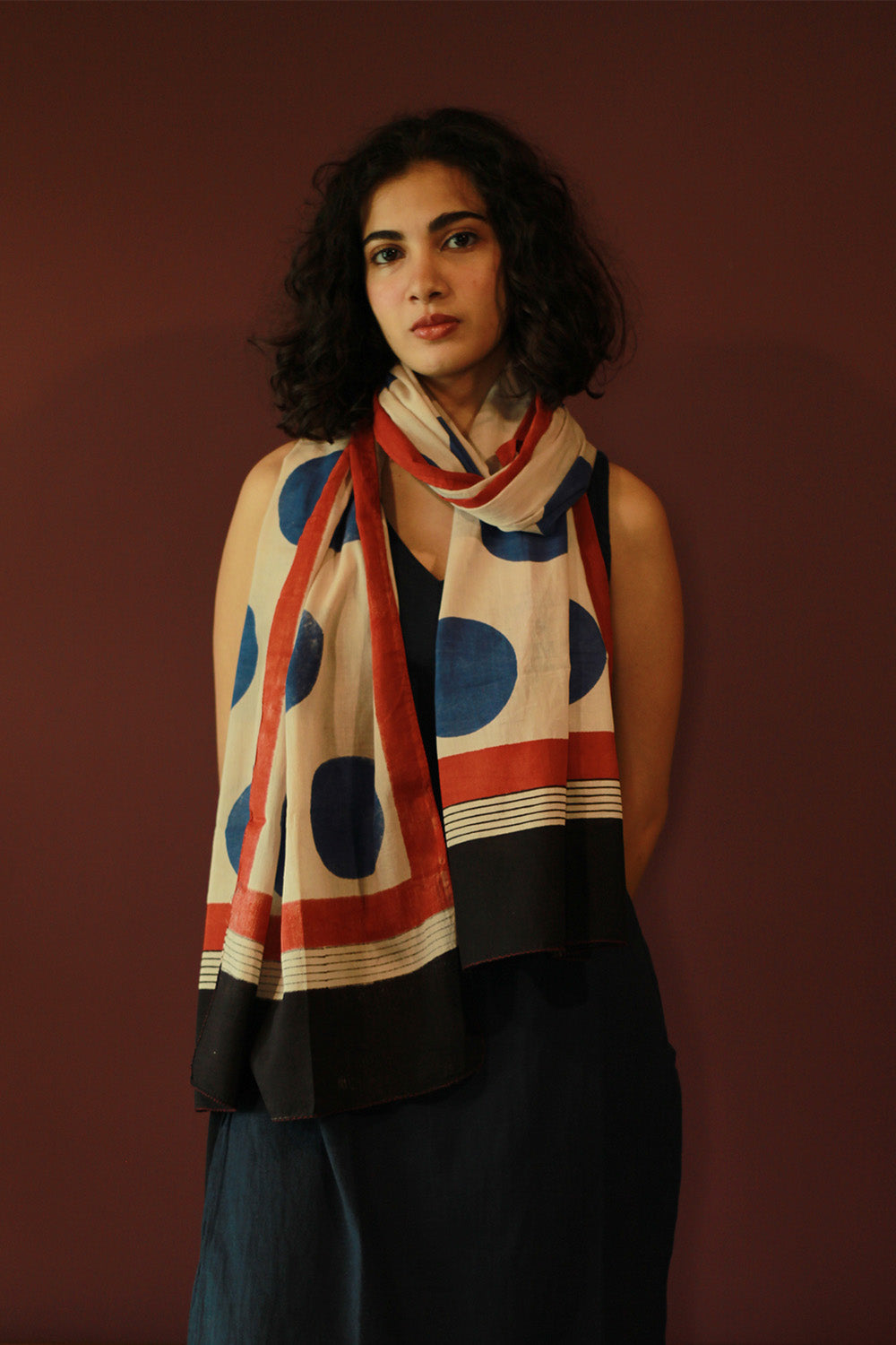 Cotton Stole | Bagru | Blue Polka
