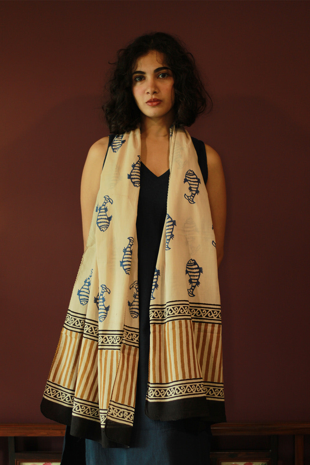 Cotton Stole | Bagru | Blue Fish