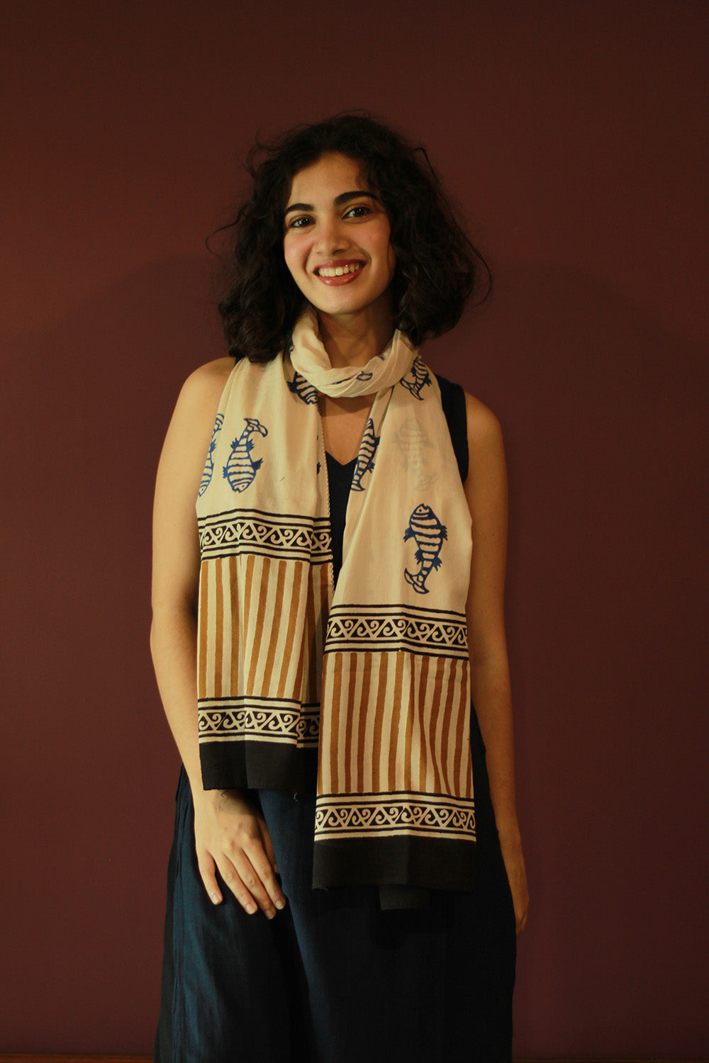 Cotton Stole | Bagru | Blue Fish