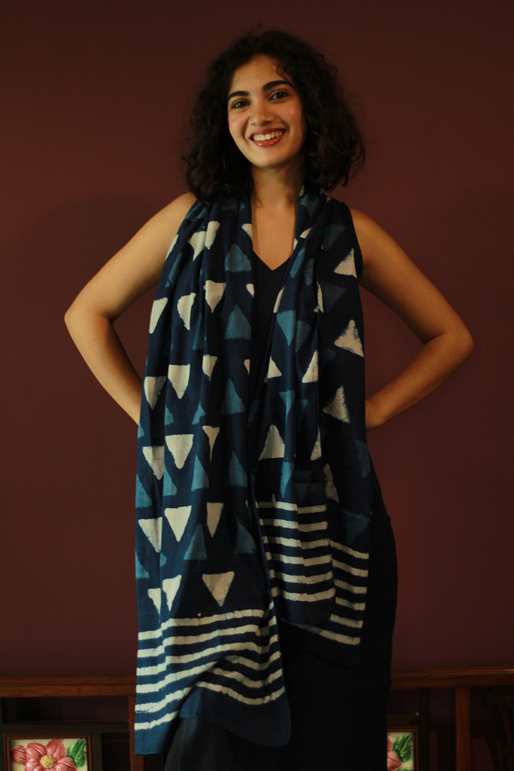 Cotton Stole | Bagru | Indigo Trikon