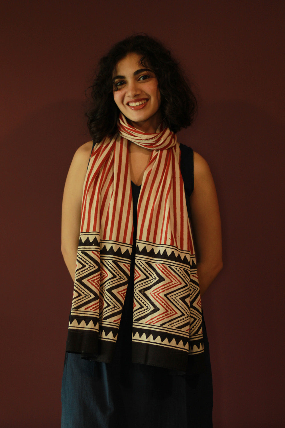 Cotton Stole | Bagru | Maroon Stripes