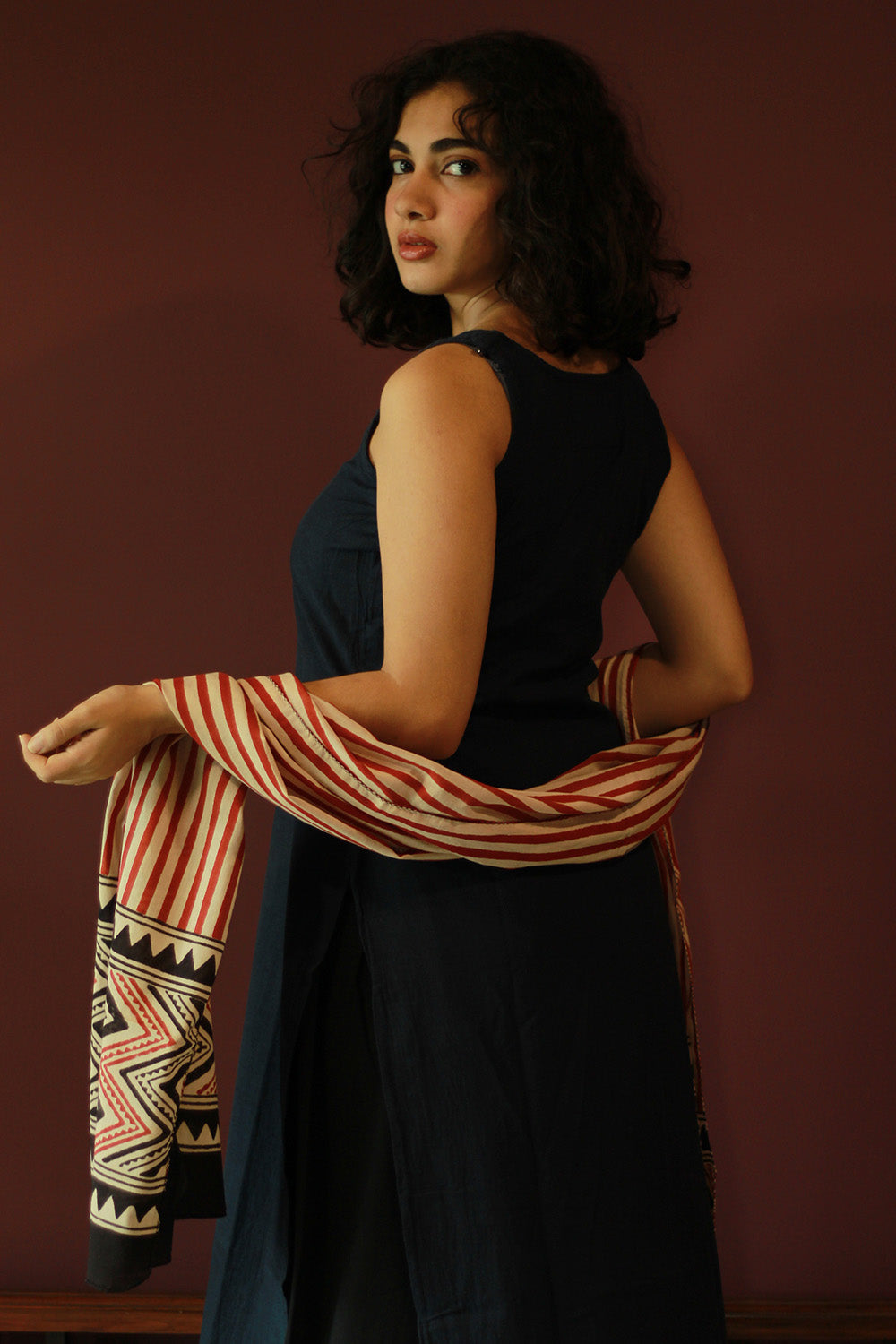 Cotton Stole | Bagru | Maroon Stripes