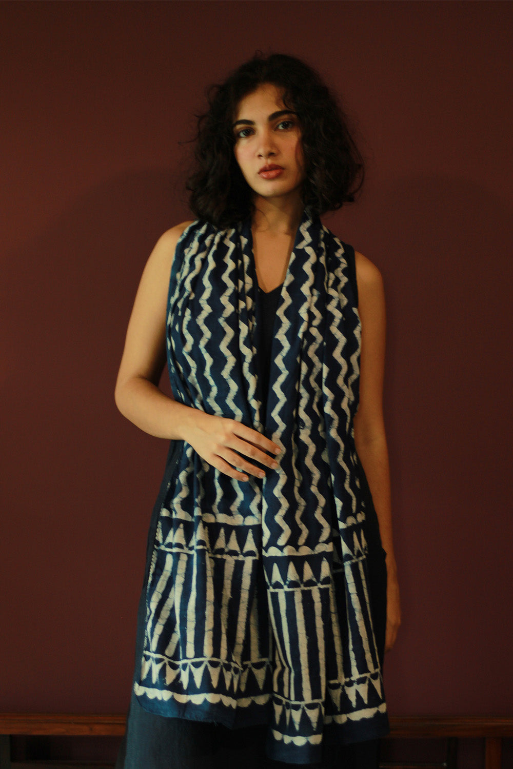 Cotton Stole | Bagru | Indigo Chevron