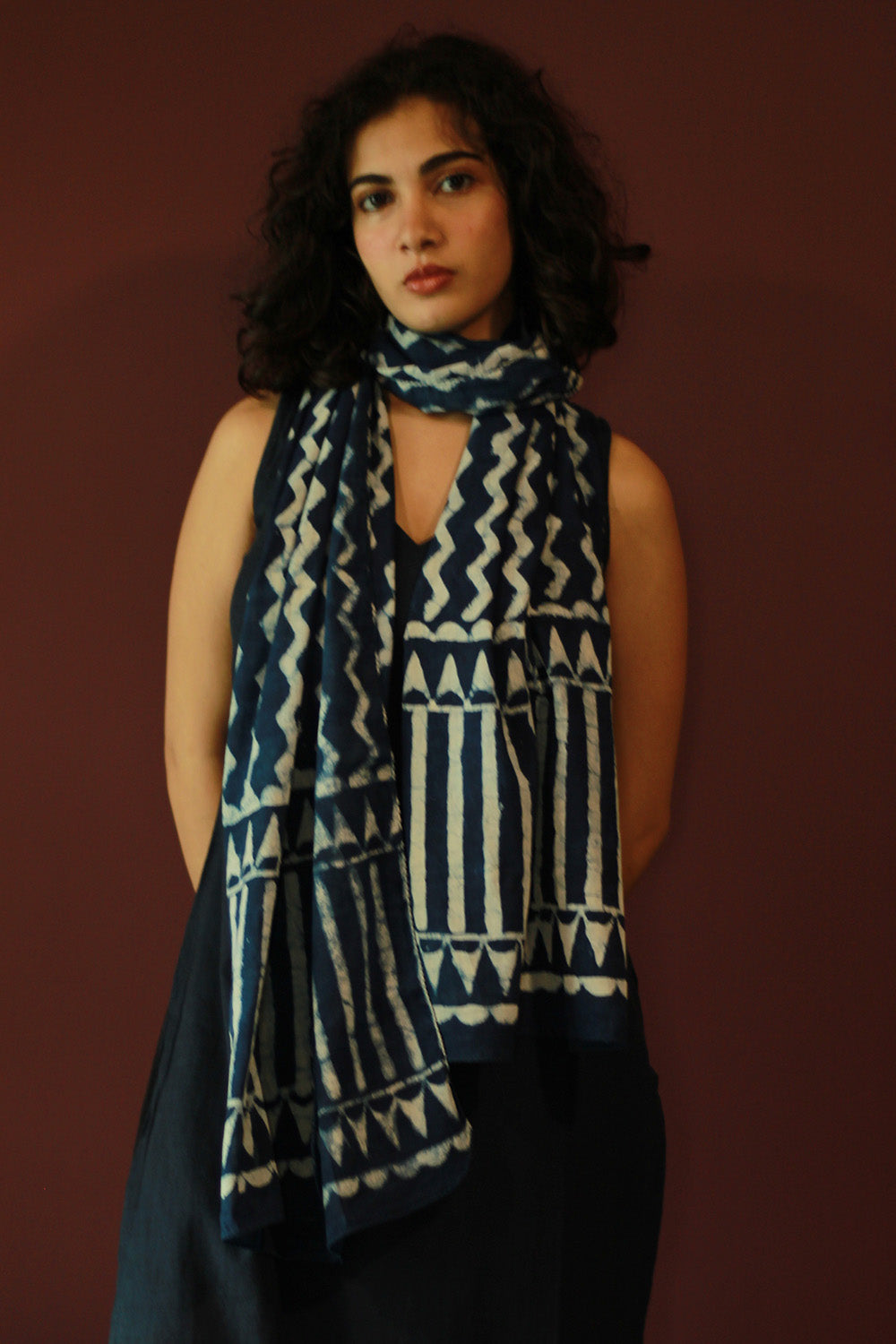 Cotton Stole | Bagru | Indigo Chevron